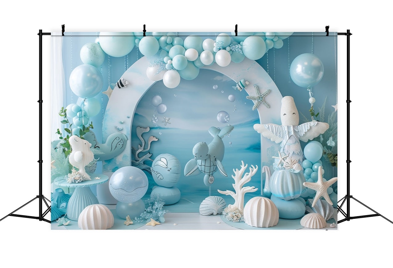 Sfondo Compleanno Sirena Creature Oceaniche Sfondo Palloncino Blu BRP12-90