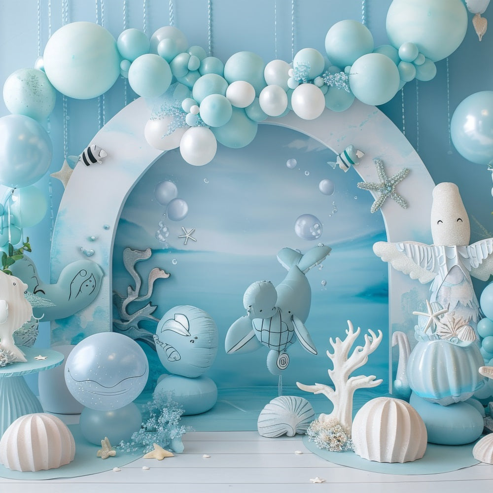 Sfondo Compleanno Sirena Creature Oceaniche Sfondo Palloncino Blu BRP12-90