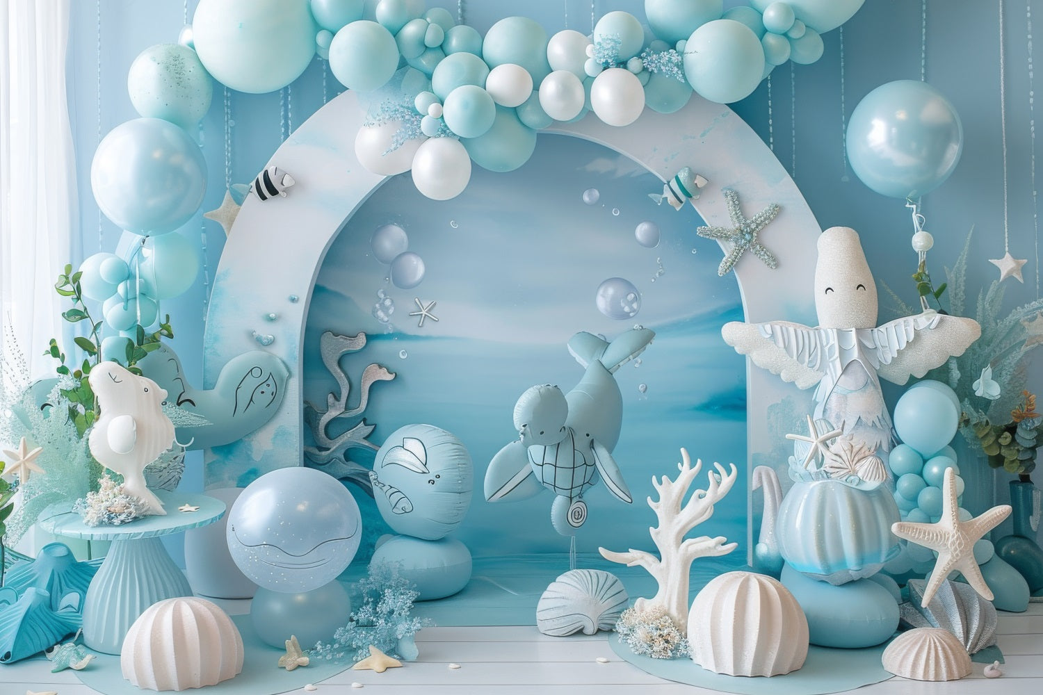 Sfondo Compleanno Sirena Creature Oceaniche Sfondo Palloncino Blu BRP12-90