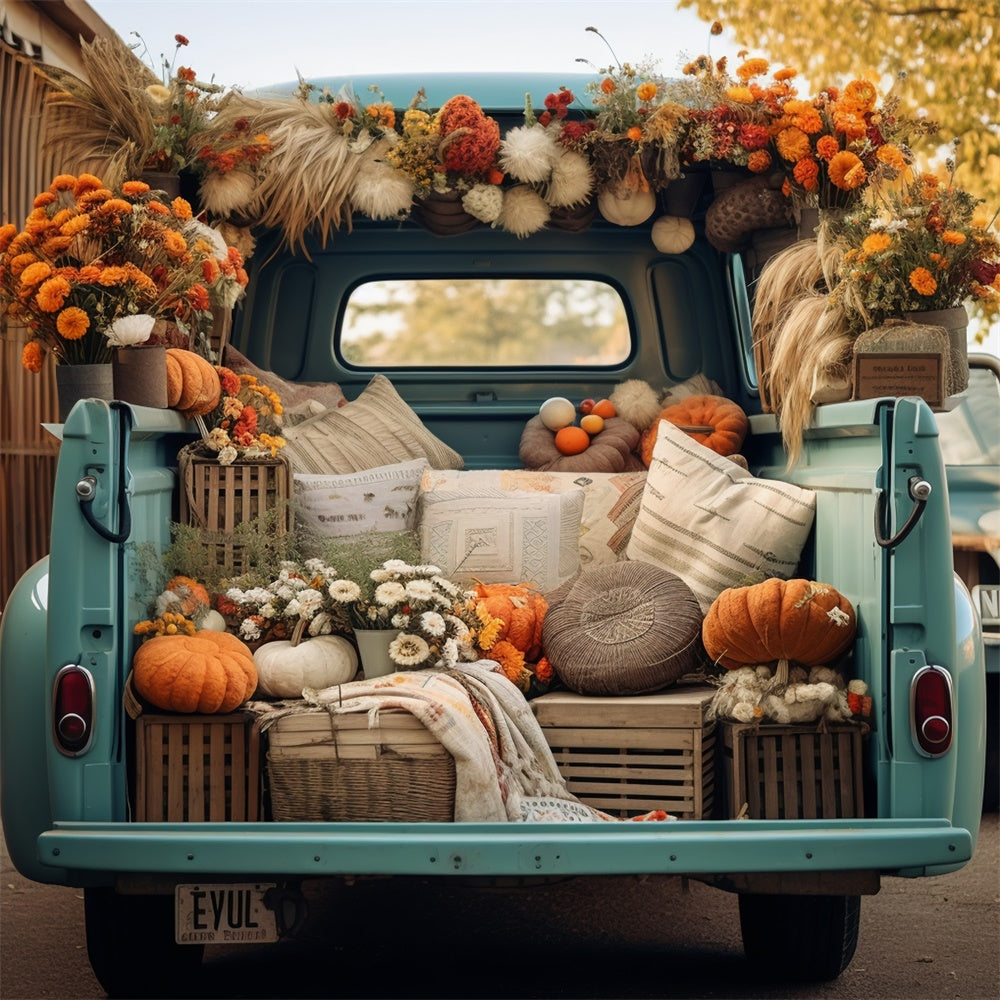 Sfondo Di Camion Blu Foglia Di Foresta Autunnale Zucca BRP7-101