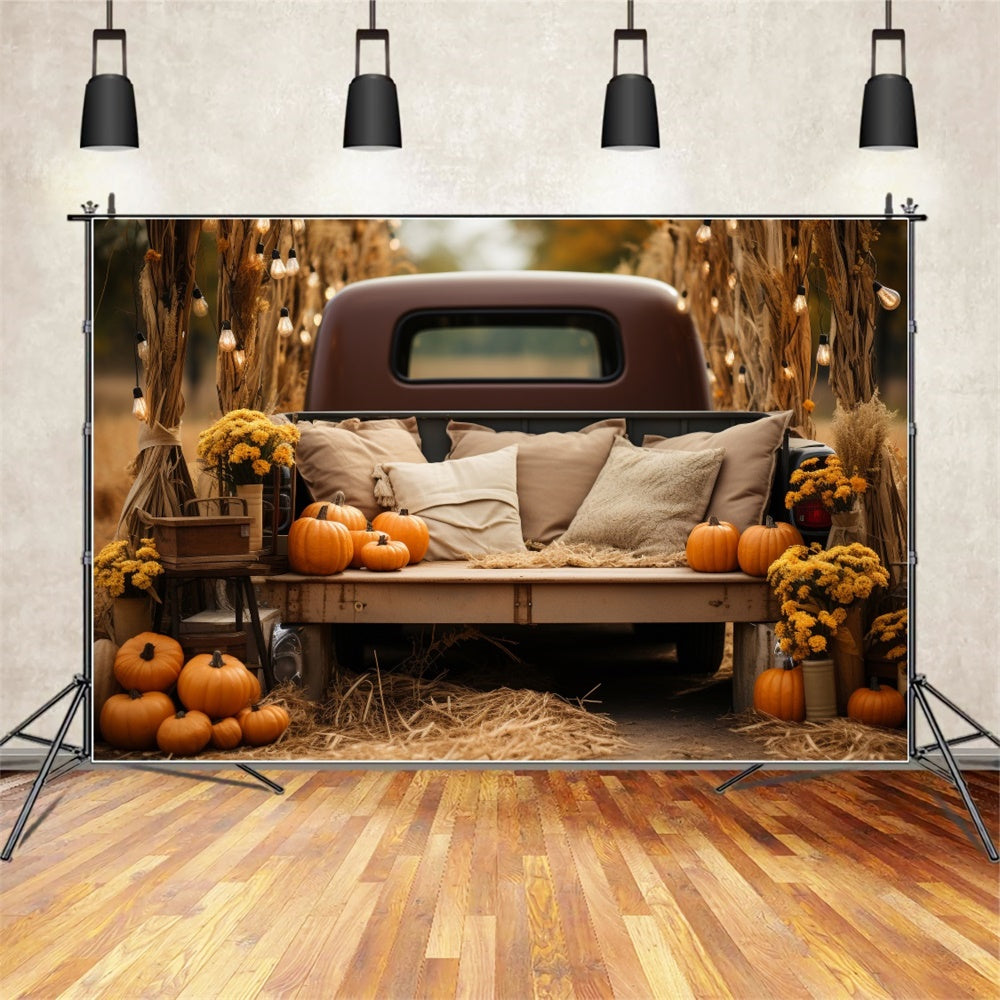 Sfondo Di Camion Con Cuscino Di Zucca Fiore Autunnale BRP7-105