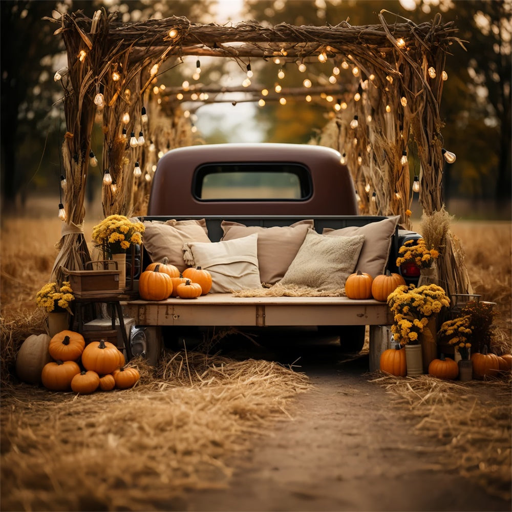 Sfondo Di Camion Con Cuscino Di Zucca Fiore Autunnale BRP7-105