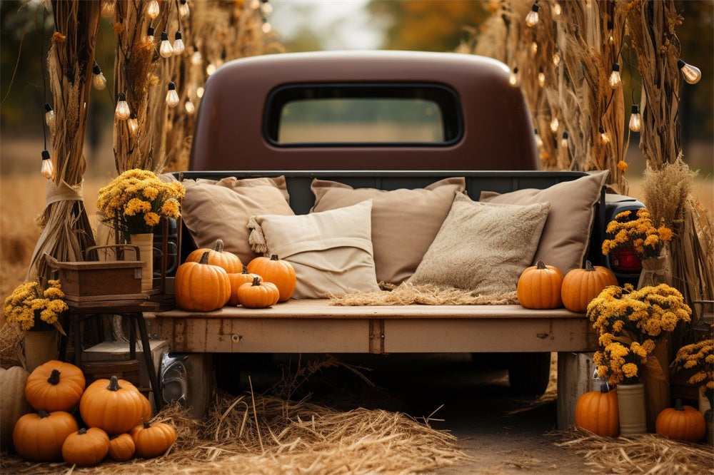 Sfondo Di Camion Con Cuscino Di Zucca Fiore Autunnale BRP7-105