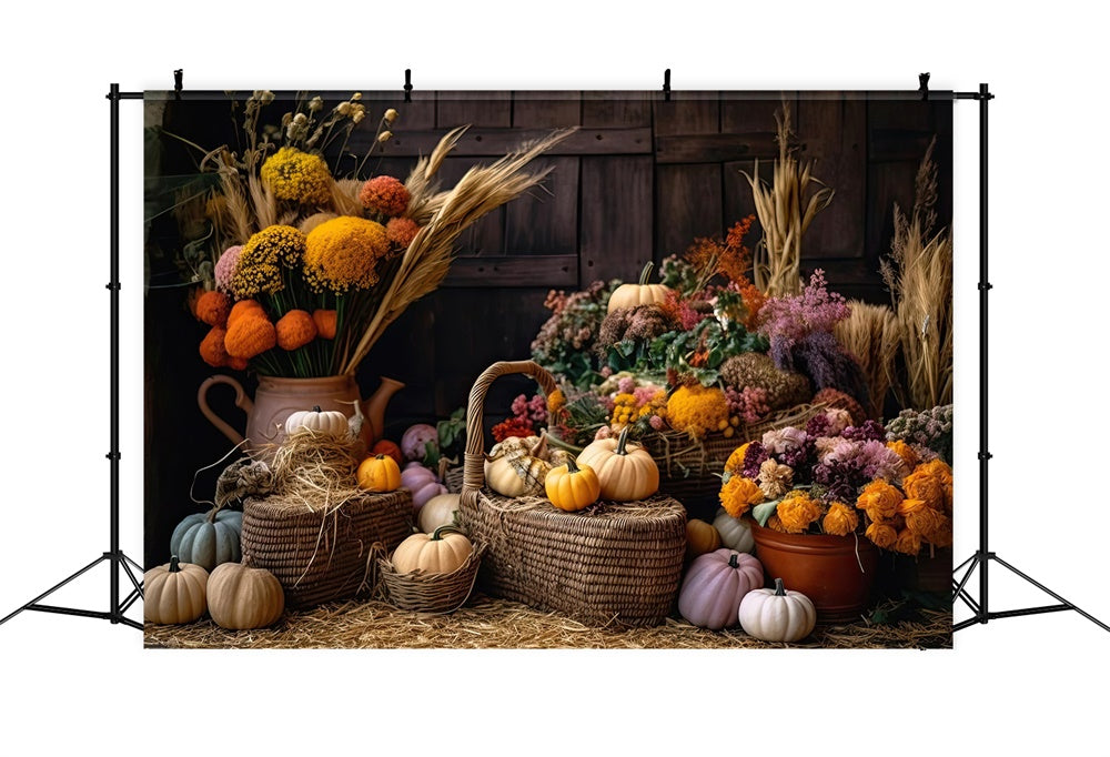 Sfondo Fotografico Con Fiori Di Canna Di Zucca Autunnale BRP7-126