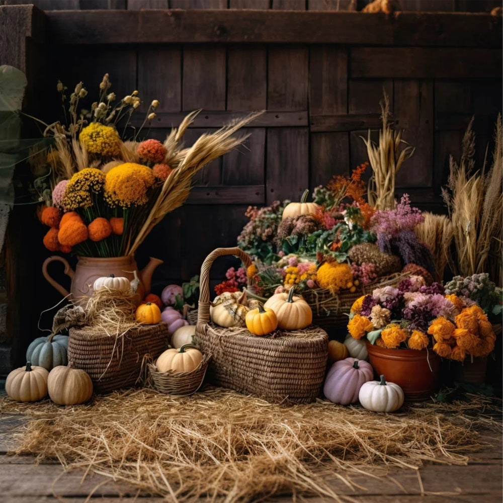 Sfondo Fotografico Con Fiori Di Canna Di Zucca Autunnale BRP7-126