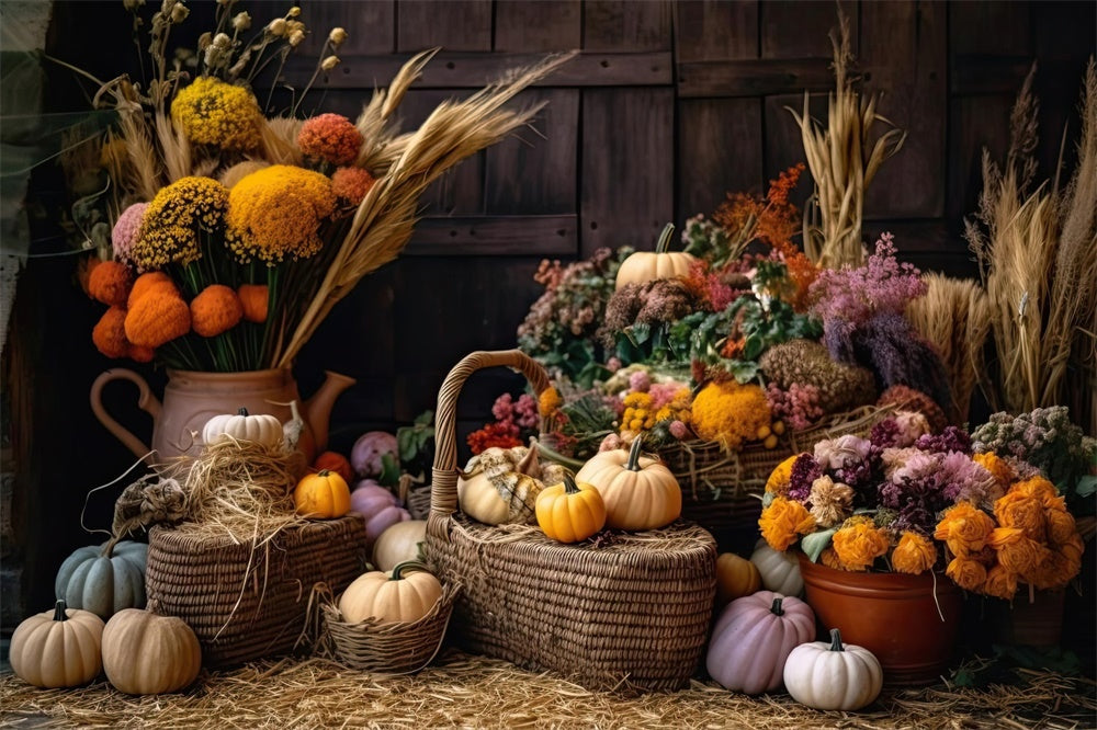 Sfondo Fotografico Con Fiori Di Canna Di Zucca Autunnale BRP7-126