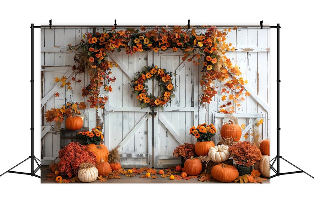 Sfondo Muro Bianco Autunno Zucca Foglia D'Acero BRP7-129