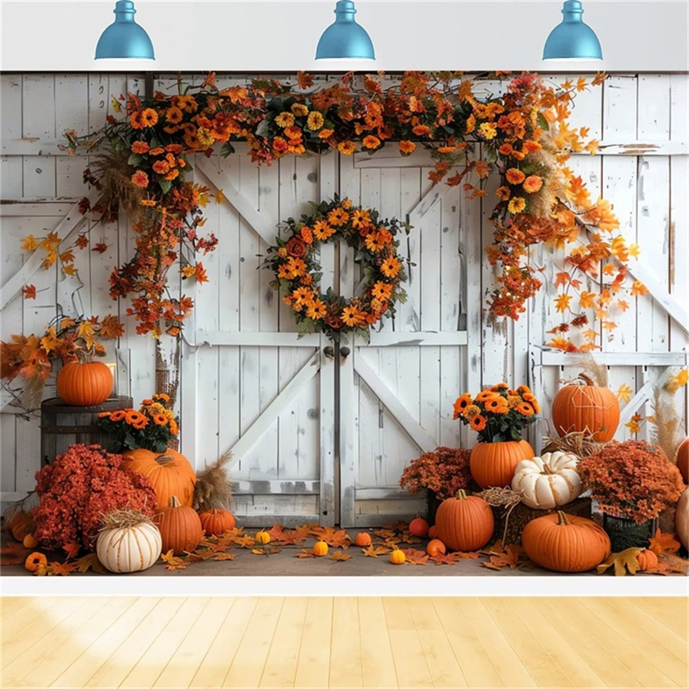 Sfondo Muro Bianco Autunno Zucca Foglia D'Acero BRP7-129