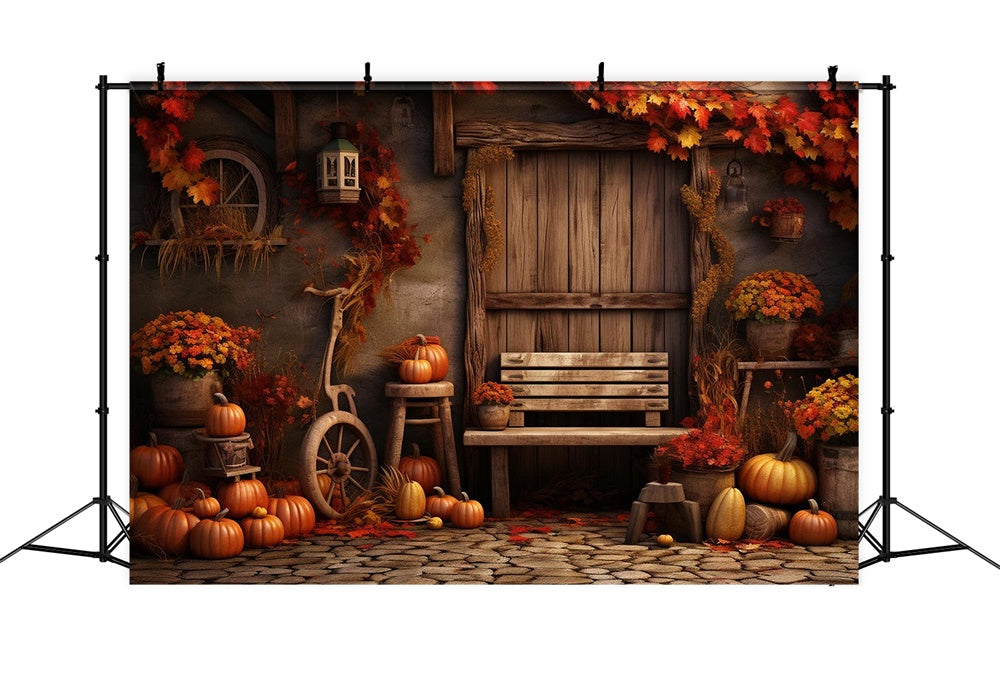 Sfondo Porta In Legno Di Zucca Foglia D'Acero Autunnale BRP7-132