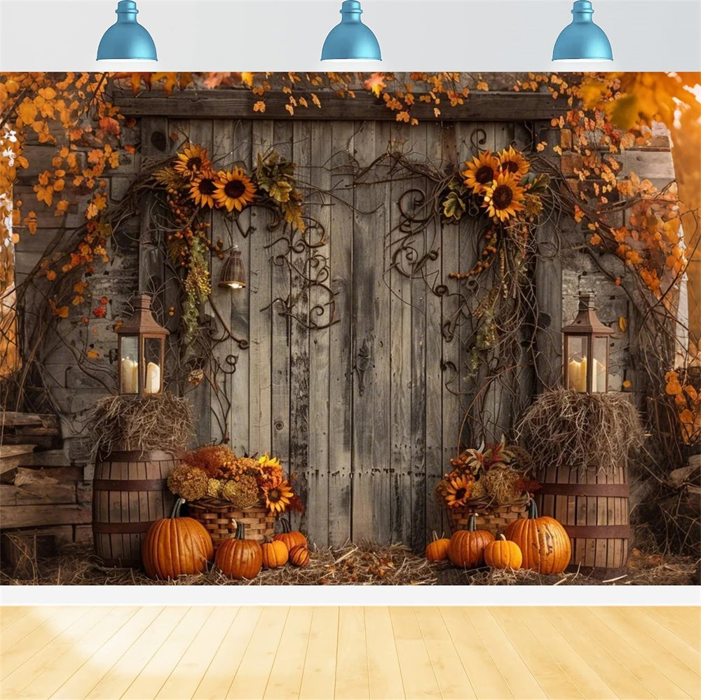 Sfondo Di Zucca Con Foglie Di Porta In Legno Autunnale BRP7-136