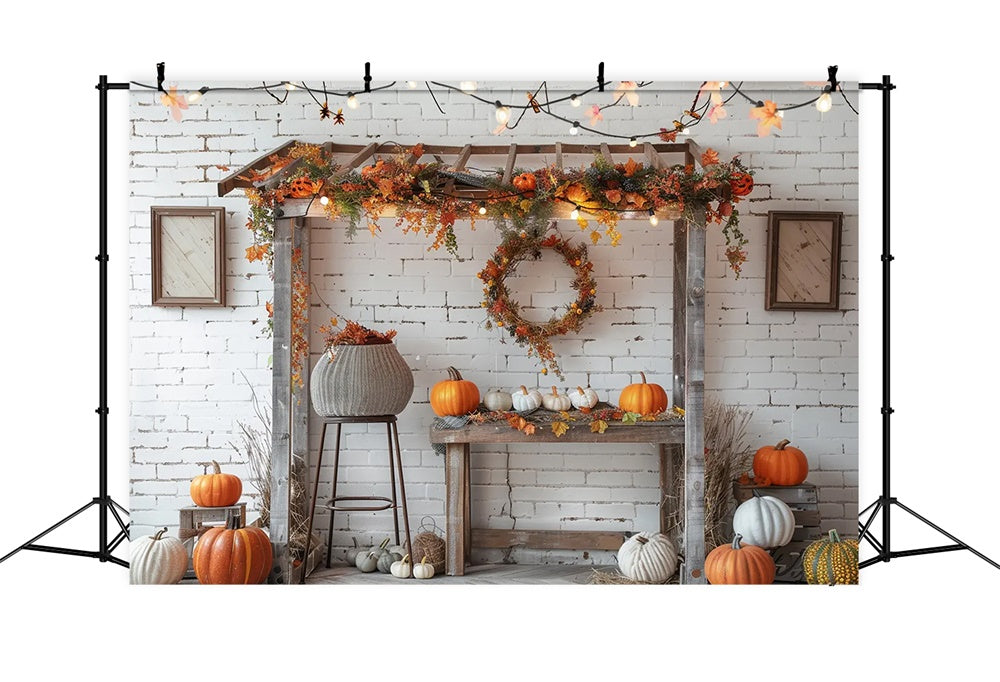 Sfondo Di Zucca Con Lampada In Mattoni Bianchi Autunnali BRP7-145