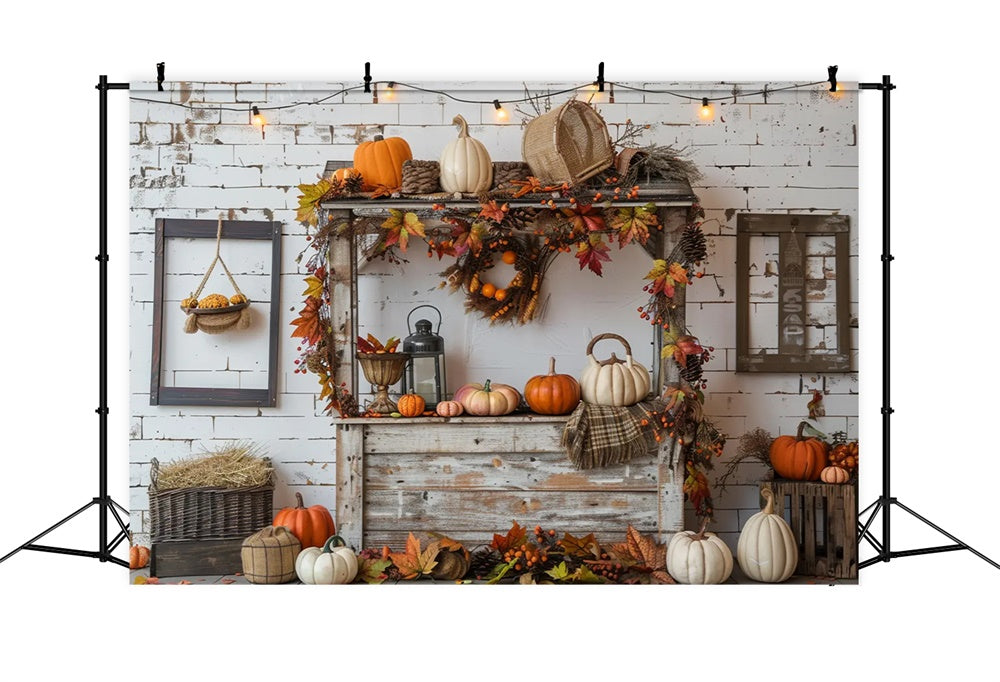 Sfondo Fotografico Autunno Zucca Di Mattoni Bianchi BRP7-147