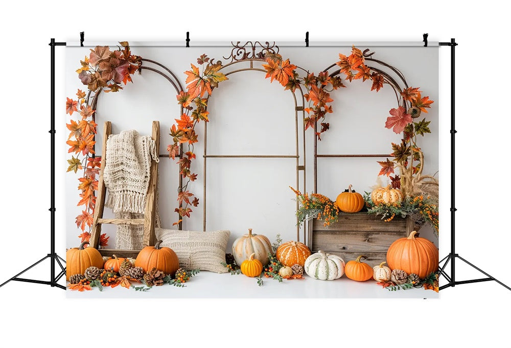 Sfondo Con Supporto Per Arco In Foglie Di Zucca Autunnale BRP7-150