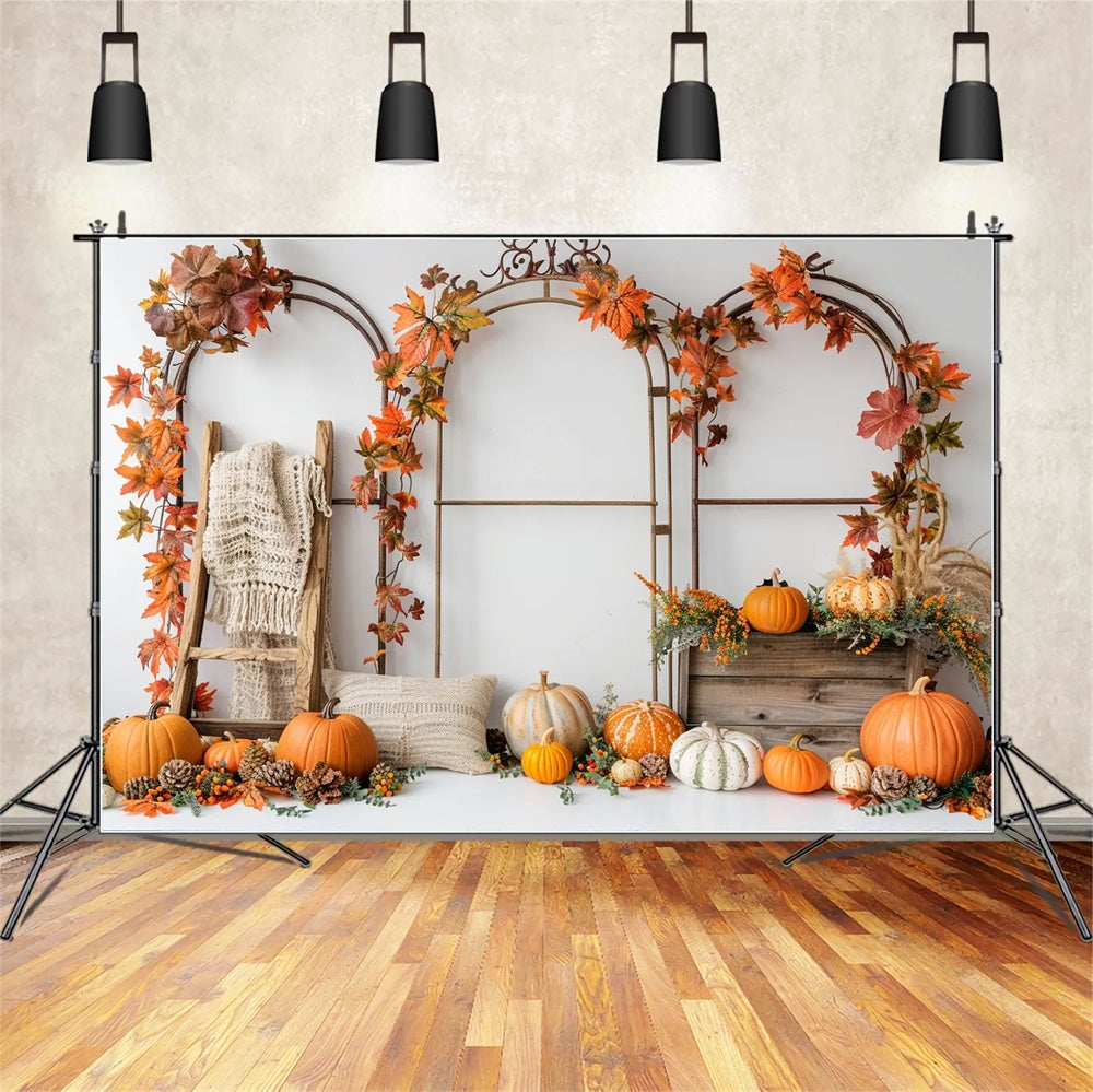 Sfondo Con Supporto Per Arco In Foglie Di Zucca Autunnale BRP7-150