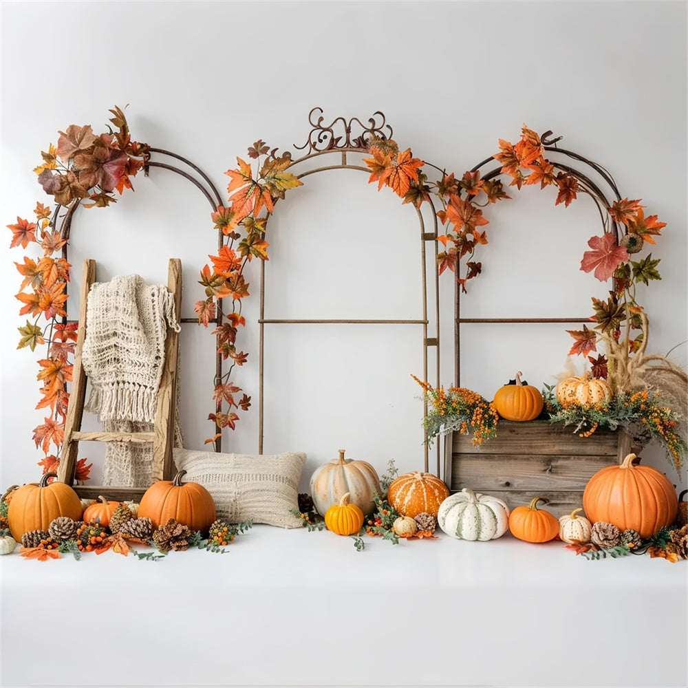 Sfondo Con Supporto Per Arco In Foglie Di Zucca Autunnale BRP7-150