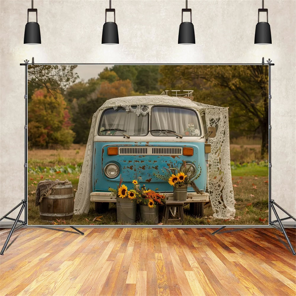 Sfondo Autunno Girasole Blu Bianco Autobus BRP7-156