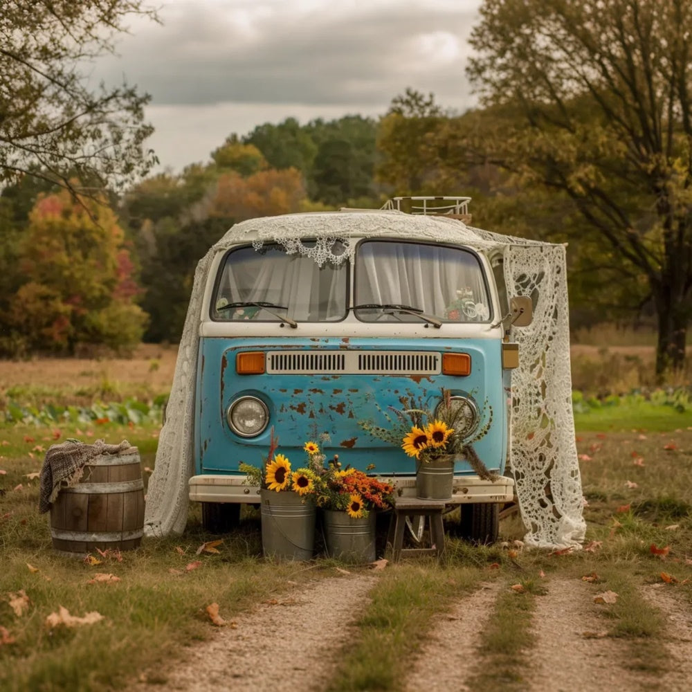 Sfondo Autunno Girasole Blu Bianco Autobus BRP7-156