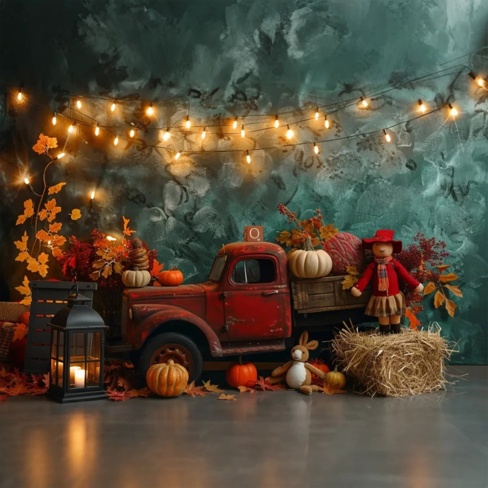 Camion Rosso Autunnale Pieno Di Sfondo Di Zucca BRP7-159