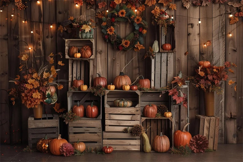 Sfondo Autunnale In Foglie Di Zucca In Legno Marrone Scuro BRP7-160
