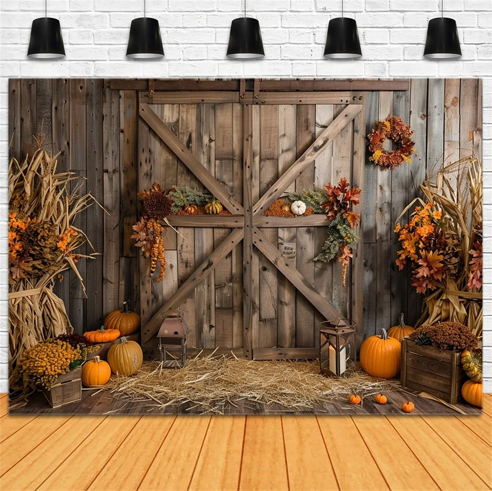 Sfondo Della Porta Del Fienile In Legno Marrone Zucca Autunnale BRP7-164
