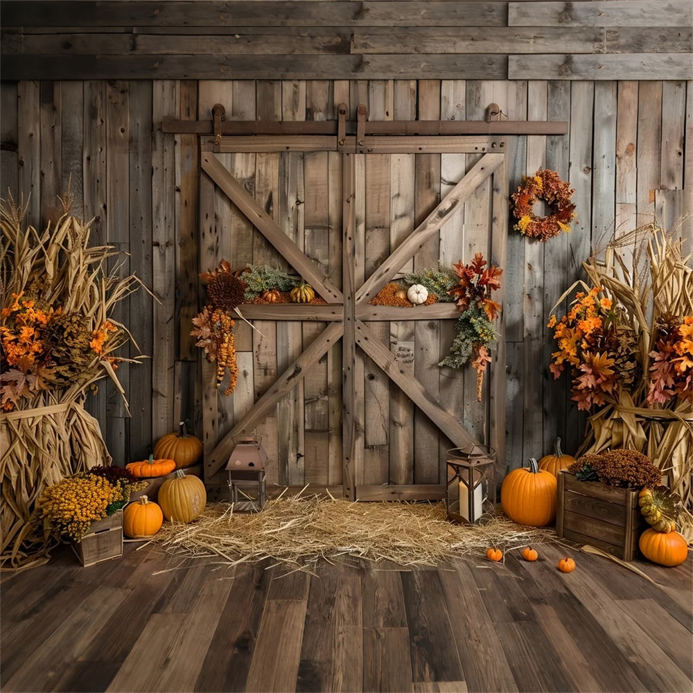 Sfondo Della Porta Del Fienile In Legno Marrone Zucca Autunnale BRP7-164