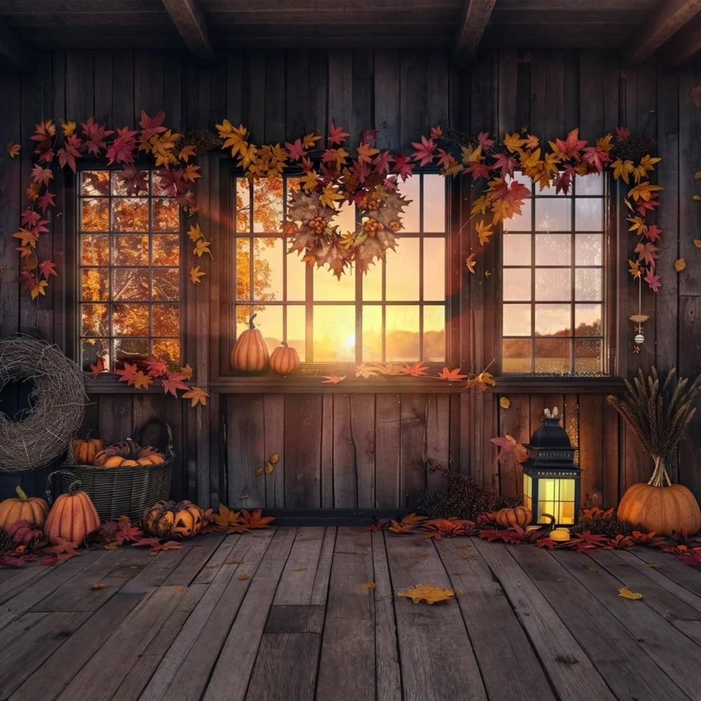 Sfondo Di Foglie Di Casa Di Zucca Fattoria Tramonto Autunnale BRP7-166