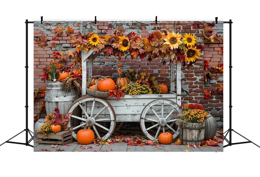 Sfondo Di Muro Di Mattoni Di Girasole Con Stand Di Zucca Autunnale BRP7-168