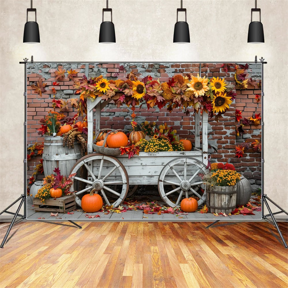 Sfondo Di Muro Di Mattoni Di Girasole Con Stand Di Zucca Autunnale BRP7-168