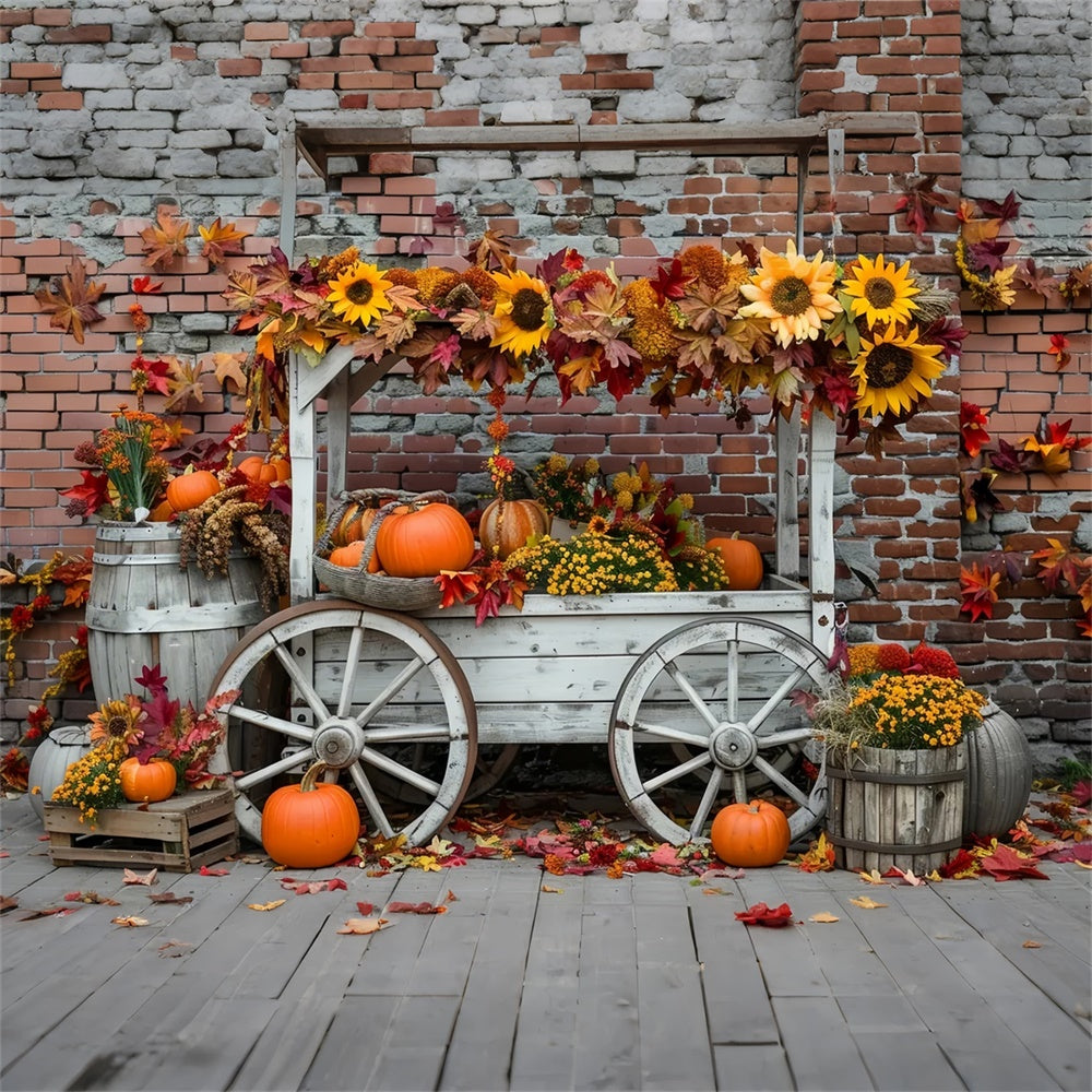 Sfondo Di Muro Di Mattoni Di Girasole Con Stand Di Zucca Autunnale BRP7-168