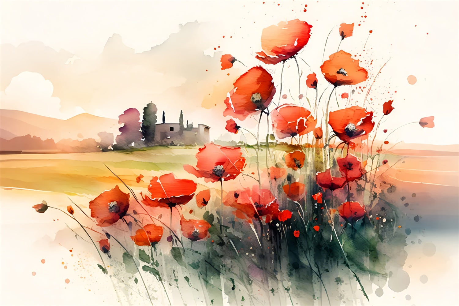 Sfondo Autunnale Di Campagna Con Fiori Ad Acquerello BRP7-198