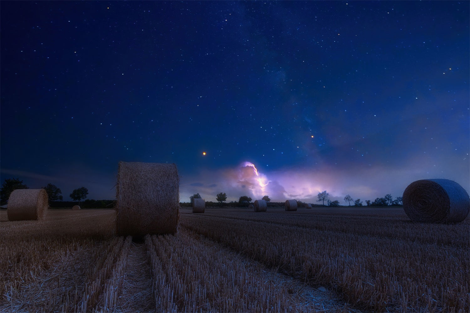 Sfondo Autunnale Di Balle Di Fieno Di Campo Notturno BRP7-207