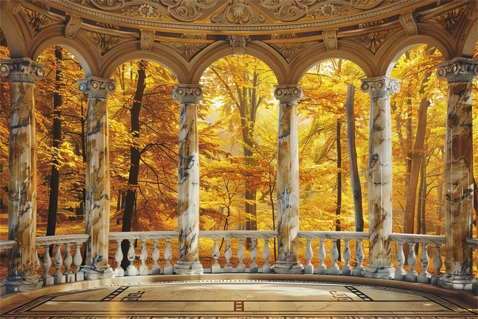 Sfondo Dell'Arco In Marmo Con Fogliame Autunnale Dorato BRP7-213