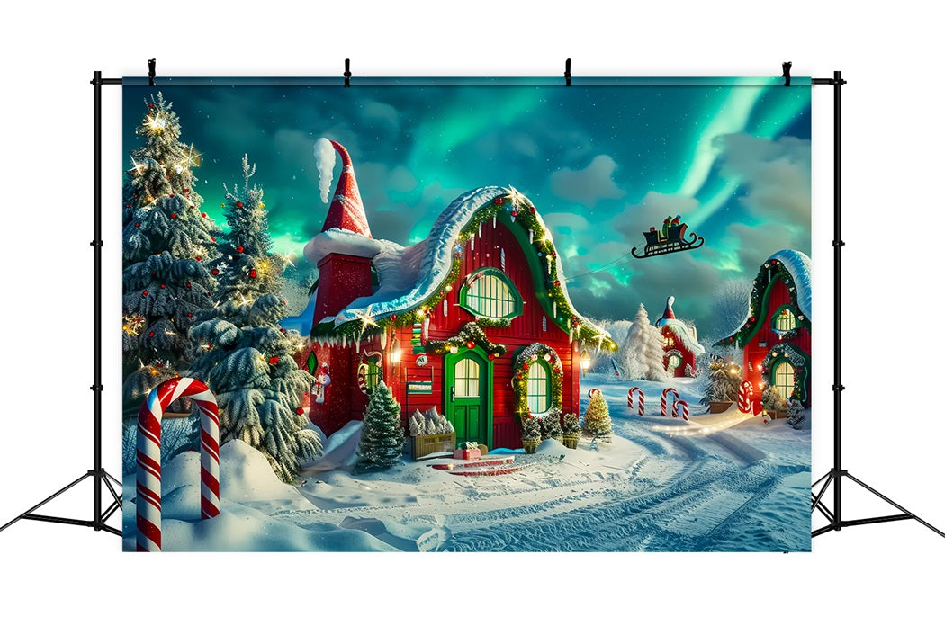 Casa Degli Elfi Di Natale Con Sfondo Aurora BRP7-218