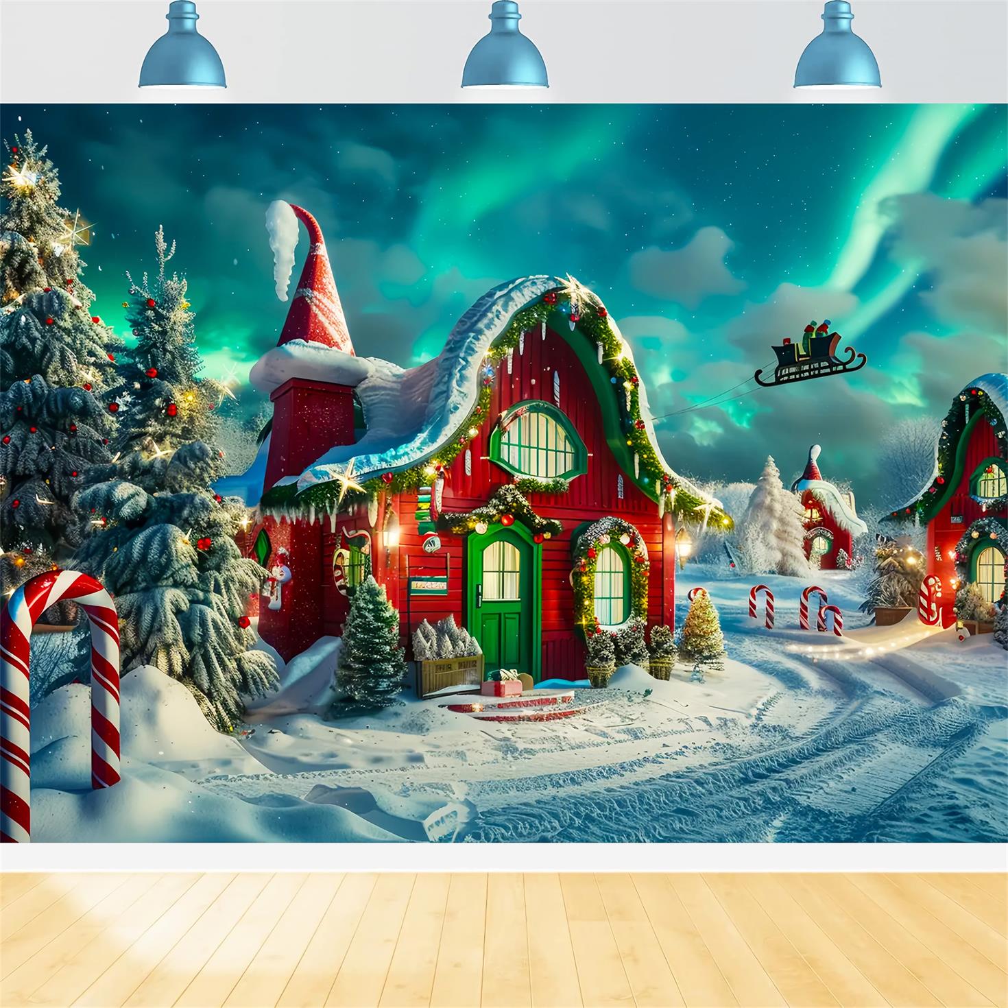 Casa Degli Elfi Di Natale Con Sfondo Aurora BRP7-218