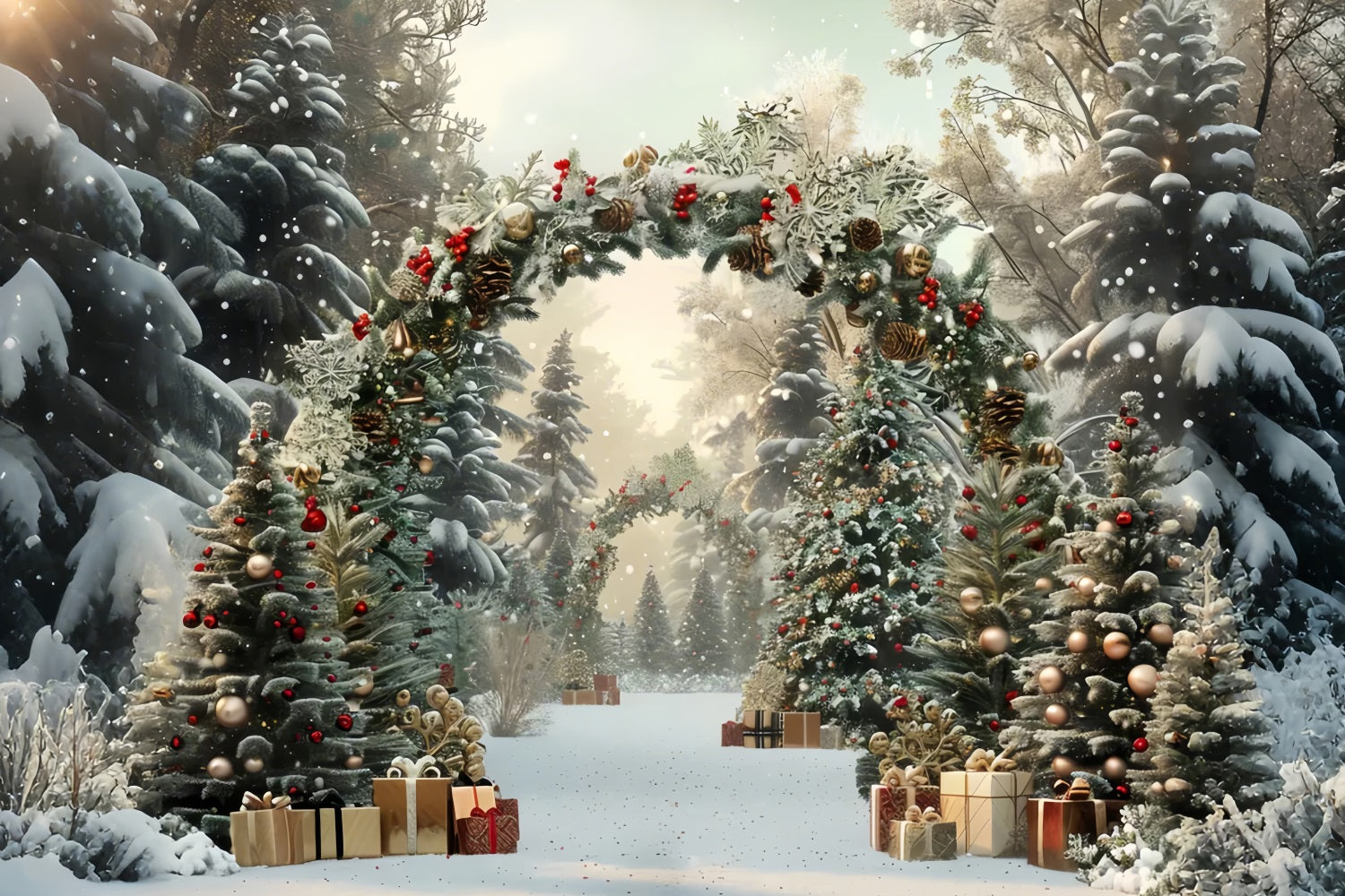 Sfondo Dell'Arco Regalo Della Foresta Incantata Di Natale BRP7-219