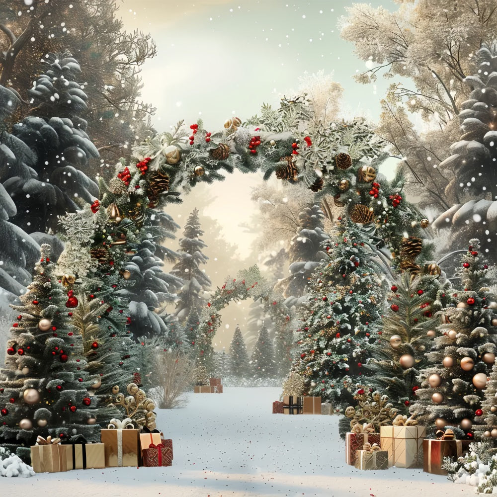 Sfondo Dell'Arco Regalo Della Foresta Incantata Di Natale BRP7-219