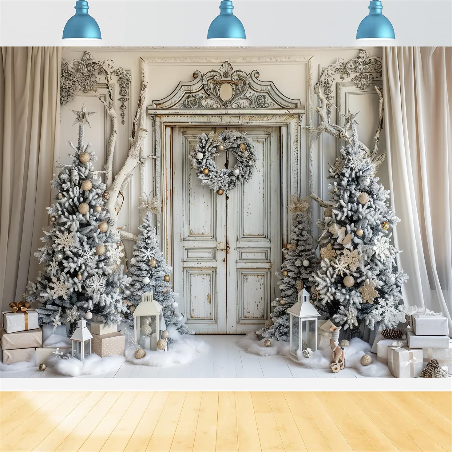 Sfondo Dell'Albero Della Porta Bianca Di Natale BRP7-226