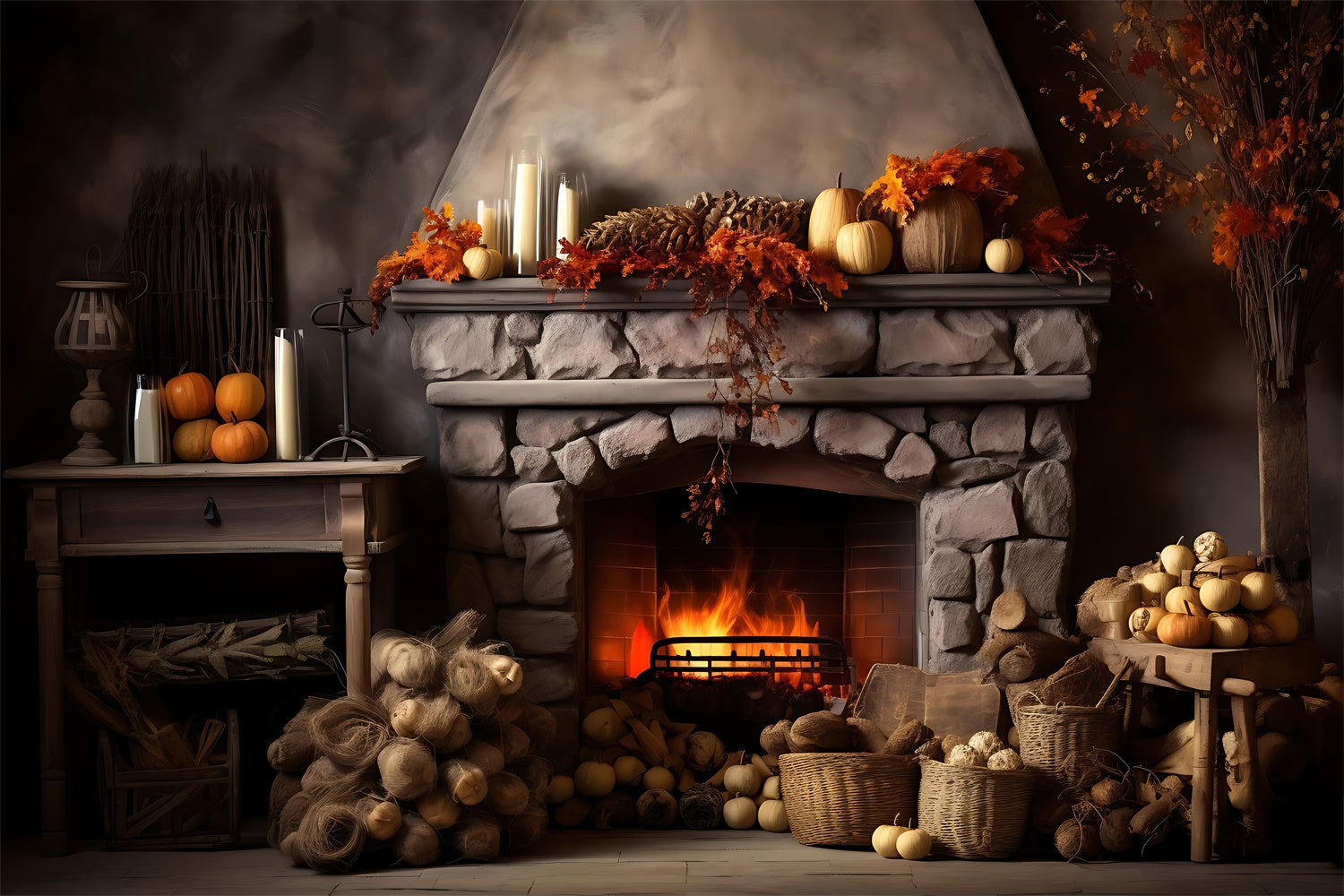 Sfondo Di Candele Per Caminetto Autunnale BRP7-75