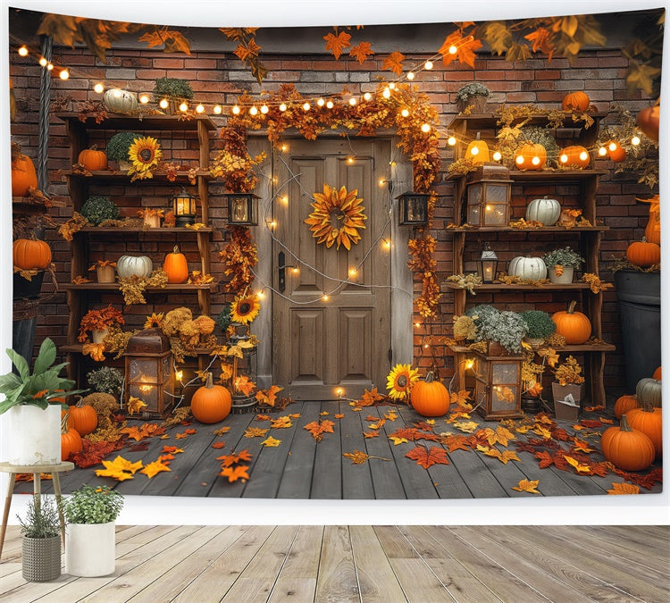 Lampada Da Porta Con Foglie Di Zucca Sfondo Autunnale BRP7-90