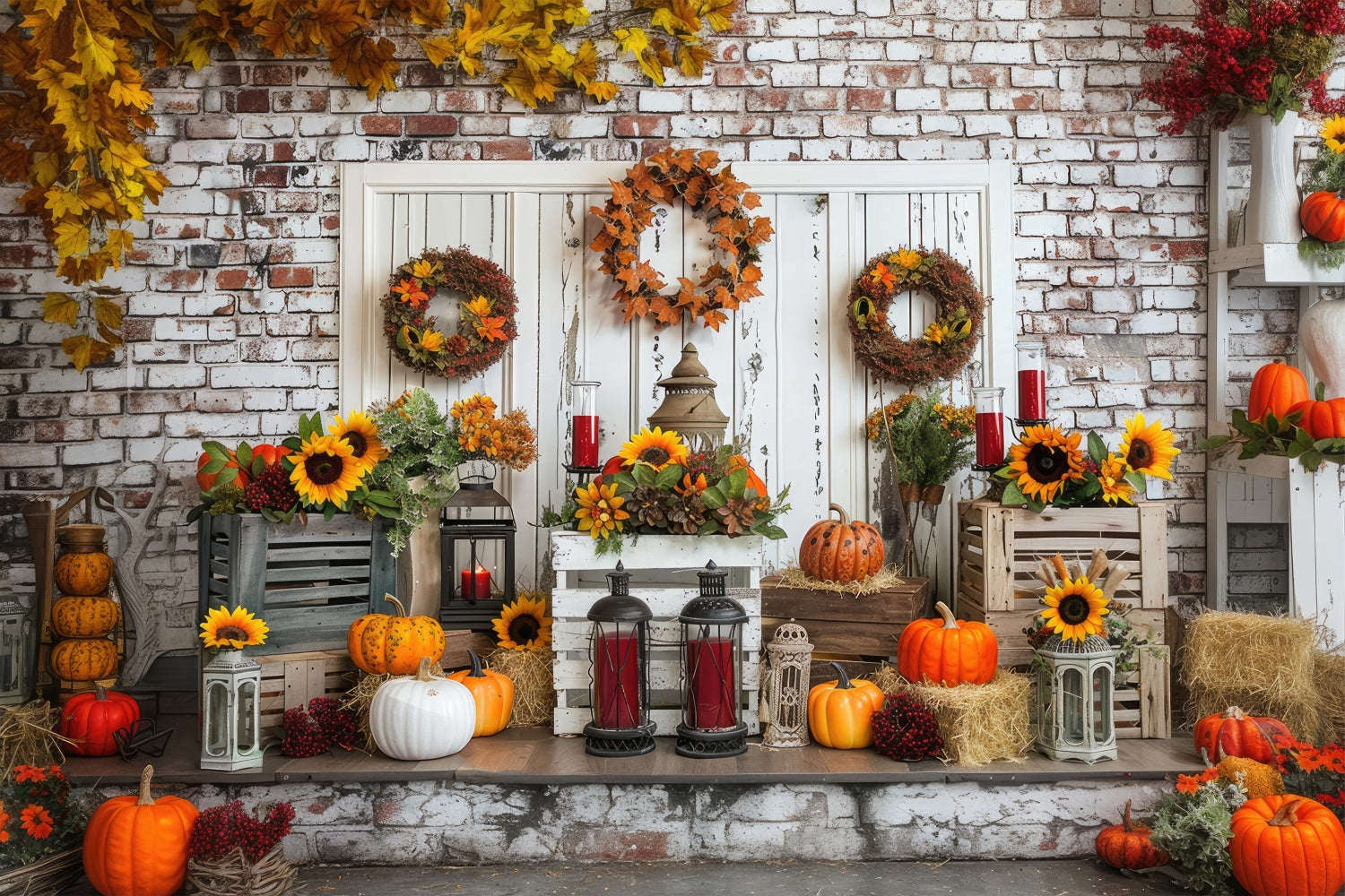 Sfondo Autunnale Di Zucca Con Porta Bianca BRP7-92