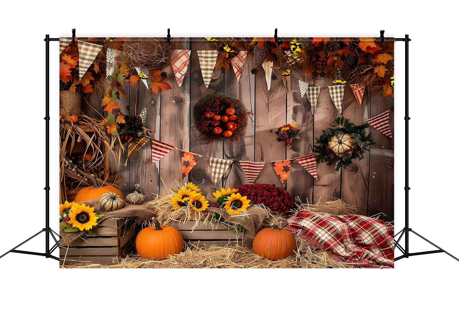 Sfondo Di Zucca Con Bandiere In Legno Marrone Autunnale BRP7-93