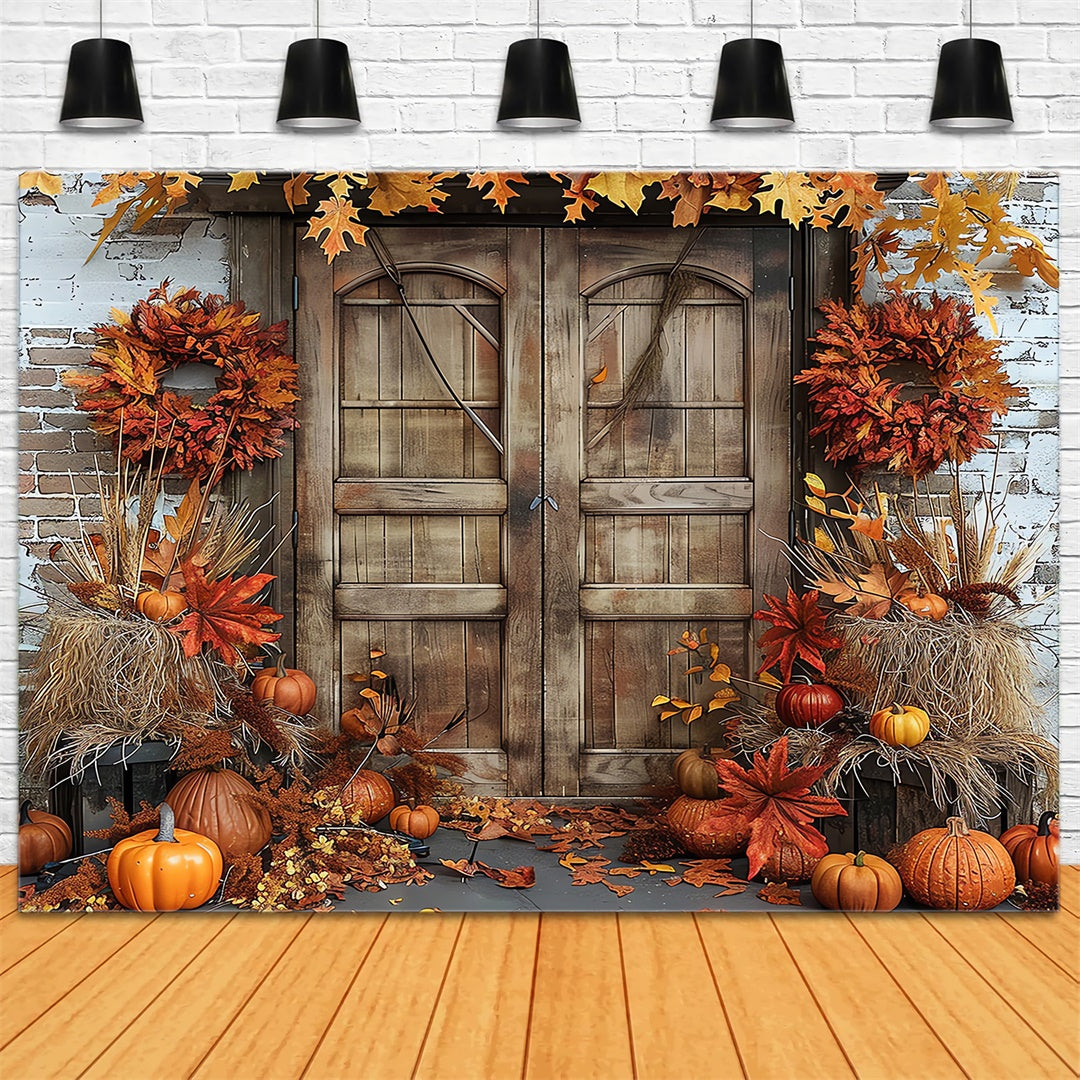 Sfondo Della Porta Del Fienile In Mattoni Di Zucca Autunnale BRP7-96