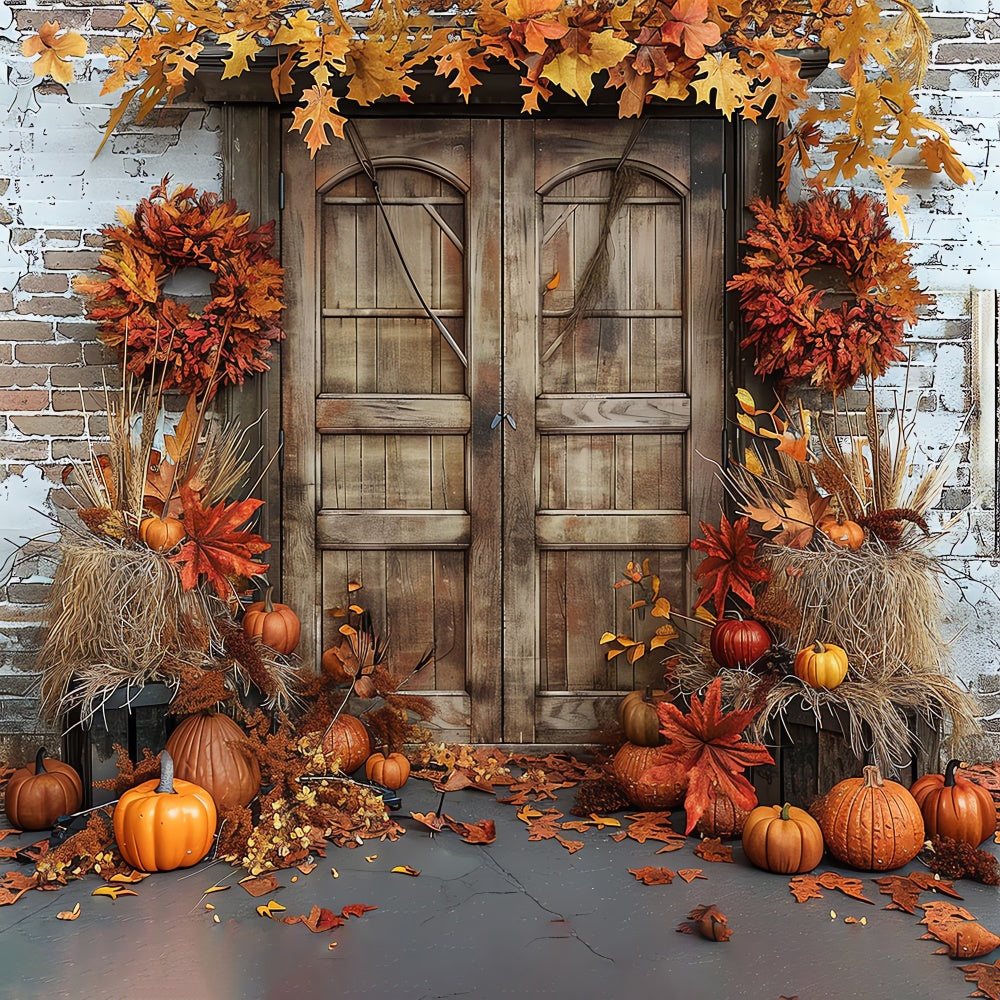 Sfondo Della Porta Del Fienile In Mattoni Di Zucca Autunnale BRP7-96