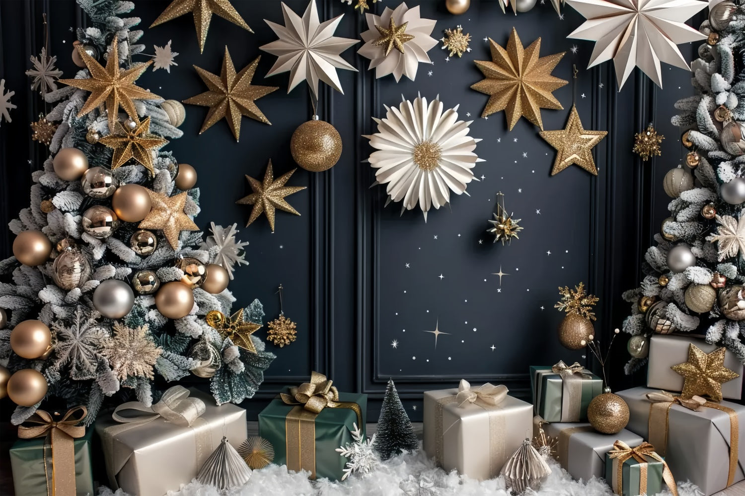 Sfondo Con Albero Di Natale E Ornamenti Dorati BRP8-12