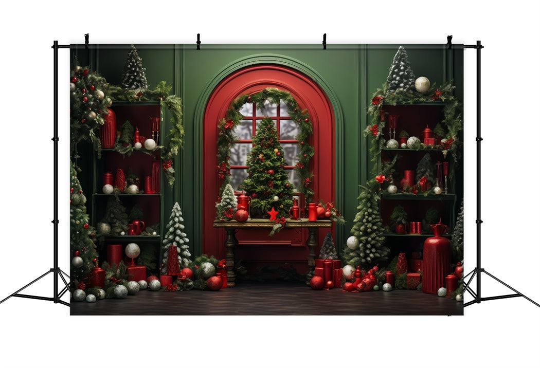 Decorazioni Natalizie Rosse Sullo Sfondo Della Stanza Verde BRP8-135