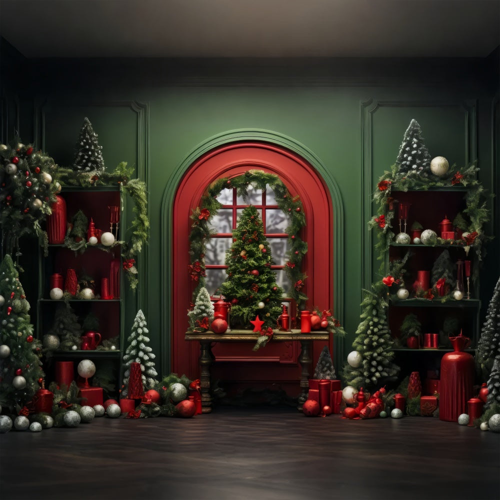 Decorazioni Natalizie Rosse Sullo Sfondo Della Stanza Verde BRP8-135