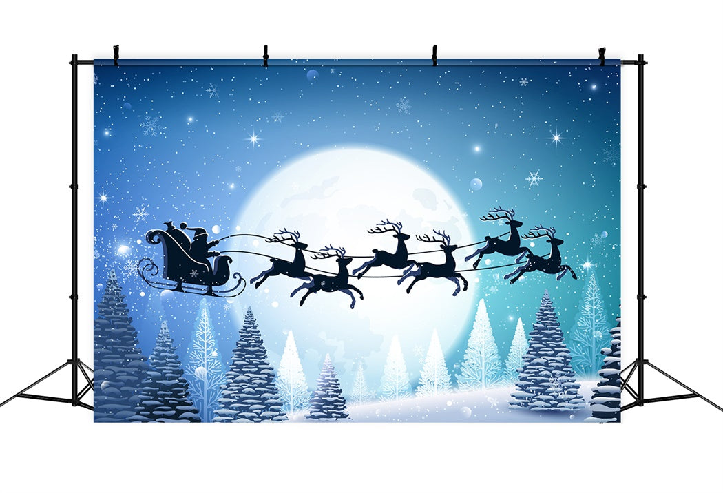 Sfondo Della Luna Piena Della Vigilia Di Natale Con Slitta Di Babbo Natale BRP8-136