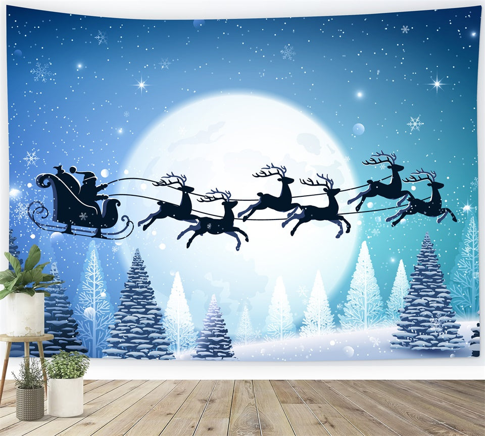 Sfondo Della Luna Piena Della Vigilia Di Natale Con Slitta Di Babbo Natale BRP8-136