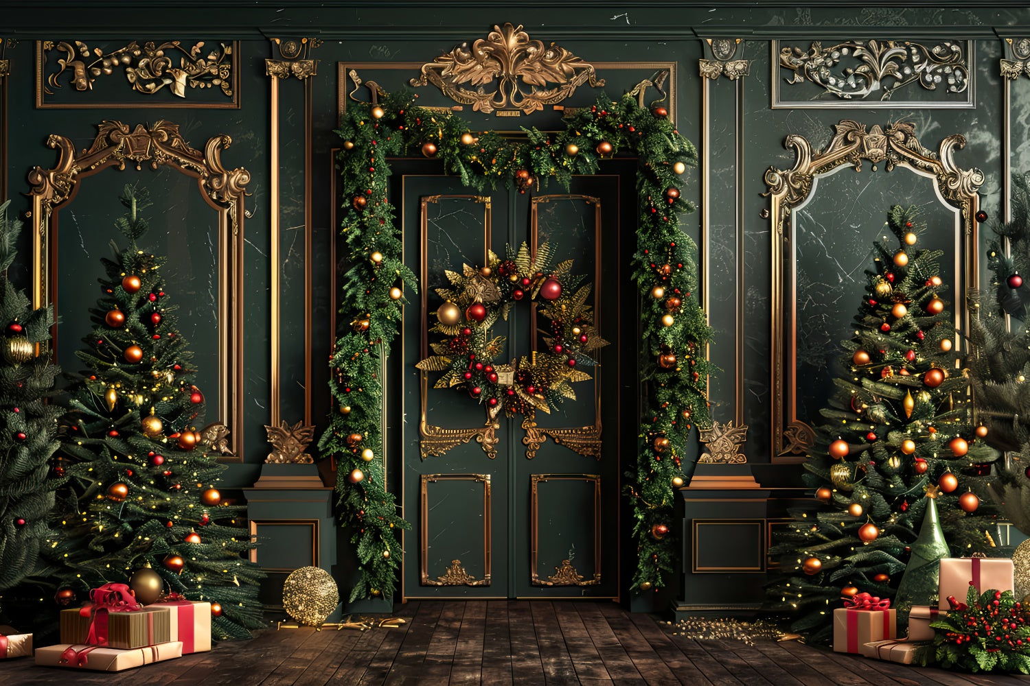 Eleganti Alberi Di Natale Con Accenti Dorati Sullo Sfondo BRP8-139