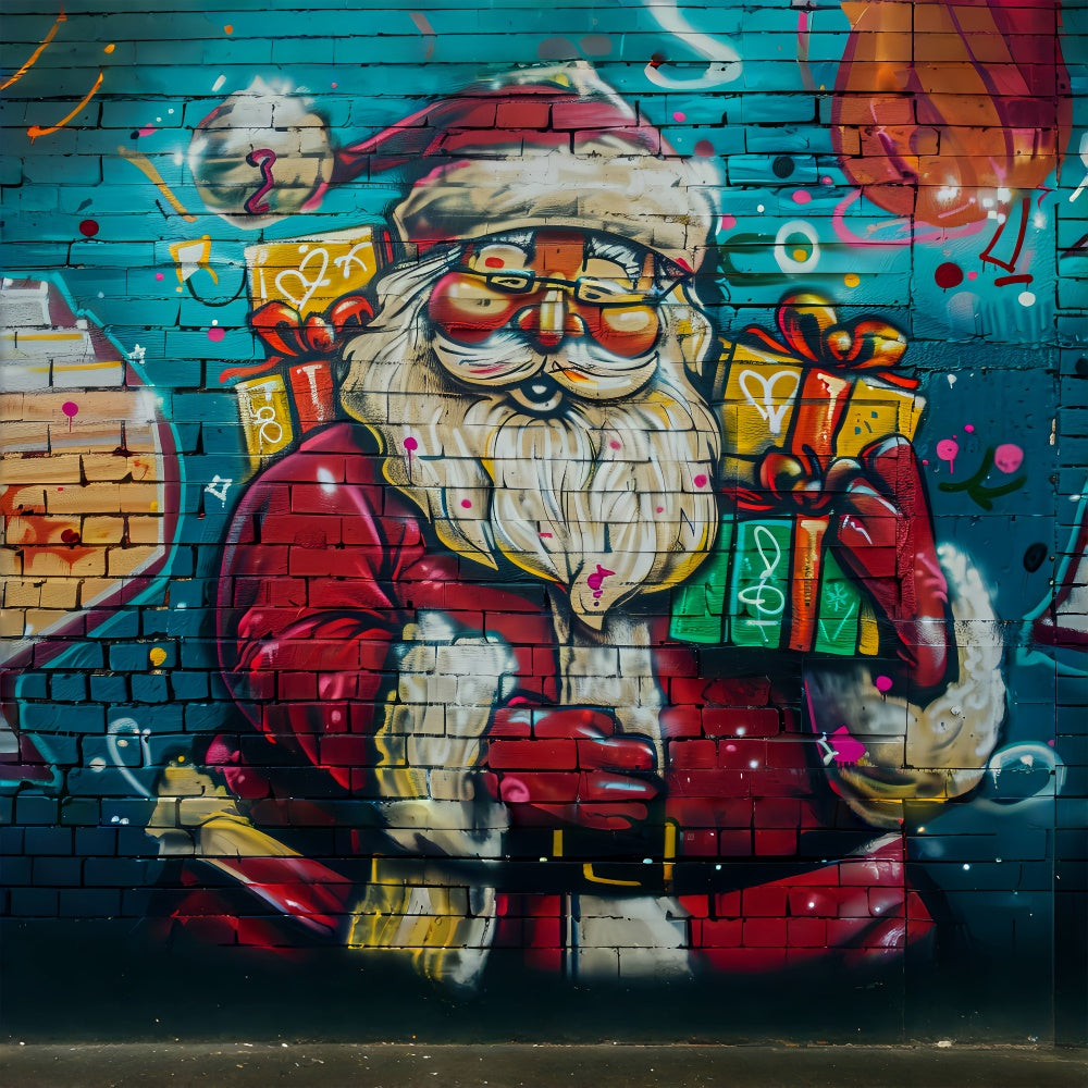 Sfondo Natalizio Con Babbo Natale Graffiti BRP8-147